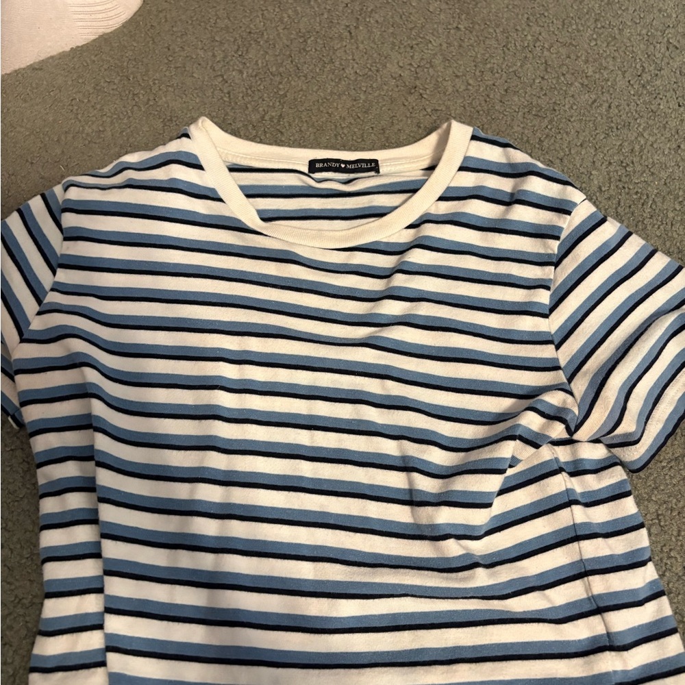 Brandy Melville Blue and White Striped Tee